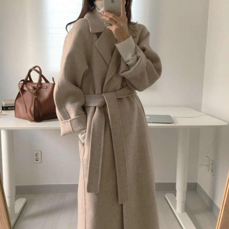 Womens Belted Longline Coat Oversized Polished Wrap