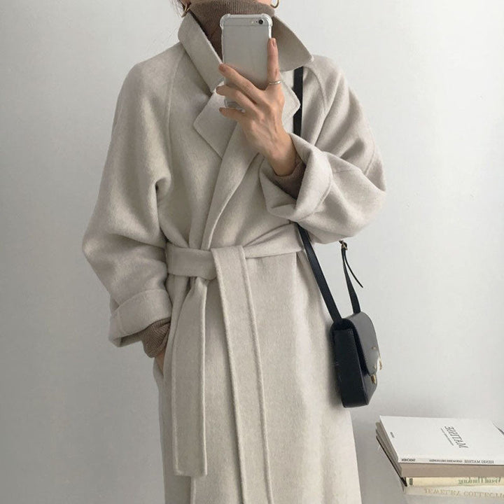 Womens Belted Longline Coat Oversized Polished Wrap