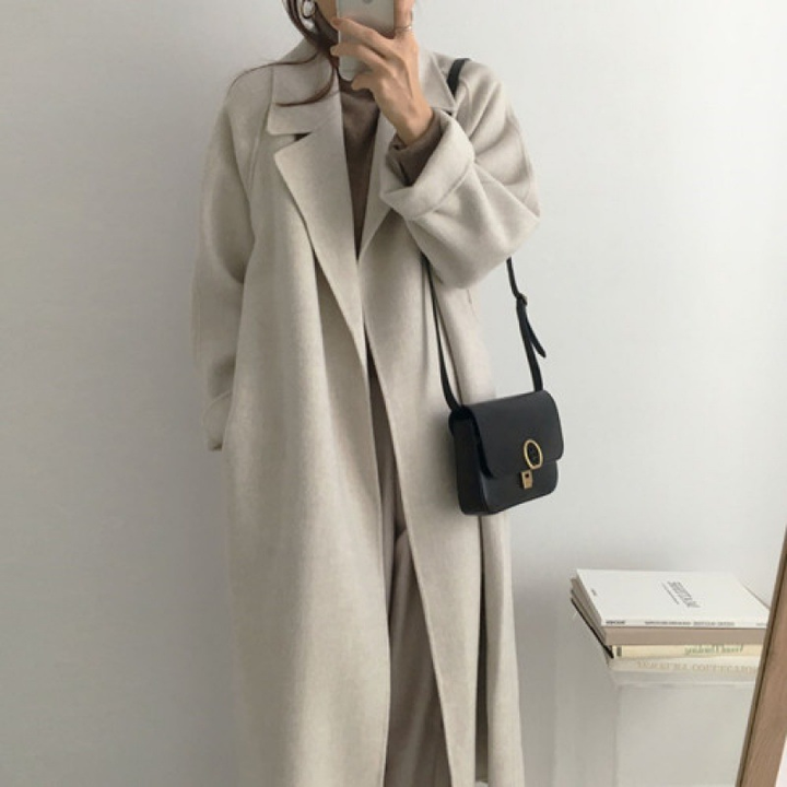 Womens Belted Longline Coat Oversized Polished Wrap