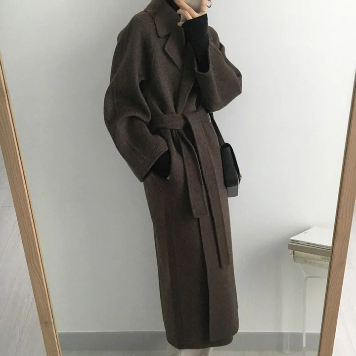 Womens Belted Longline Coat Oversized Polished Wrap
