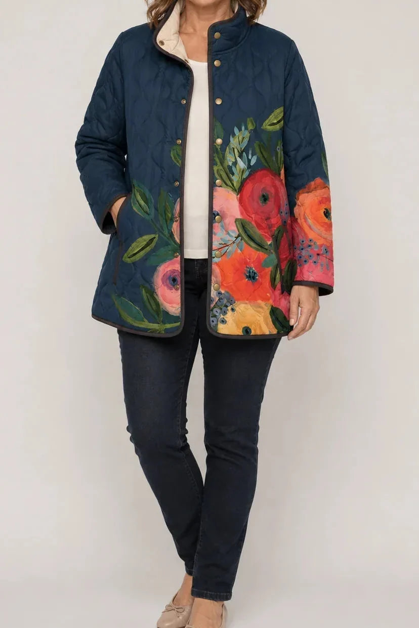 Womens Floral Quilted Jacket Light Padded Layer