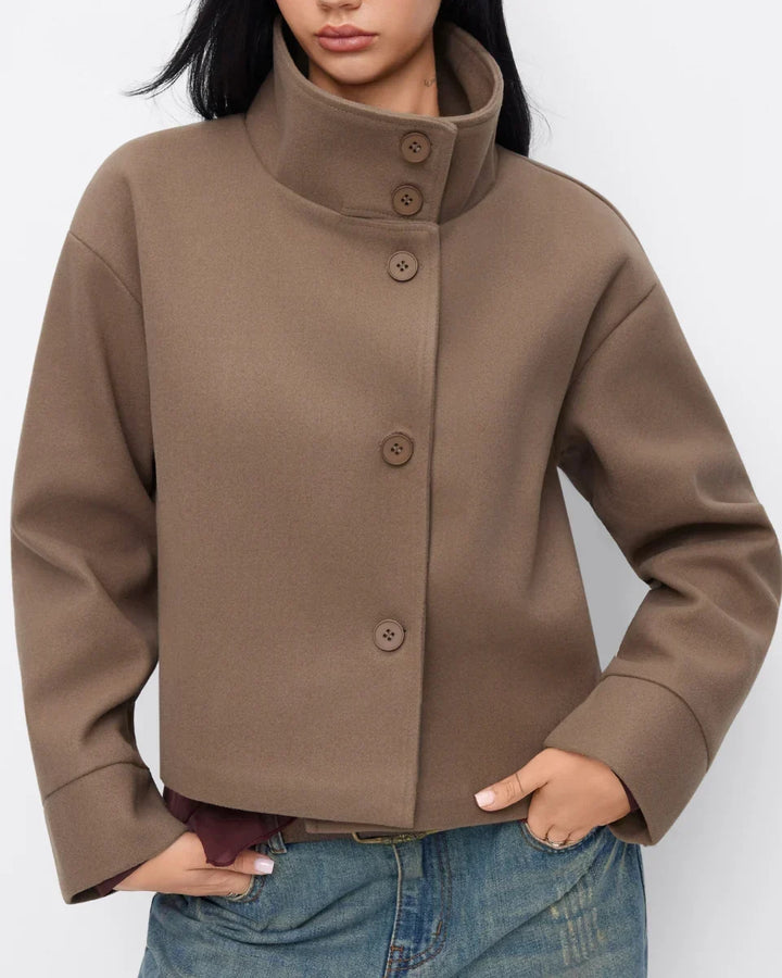 Cropped High Neck Structured Coat Women