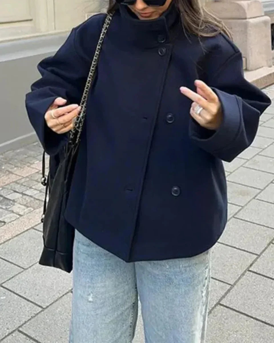 Cropped High Neck Structured Coat Women