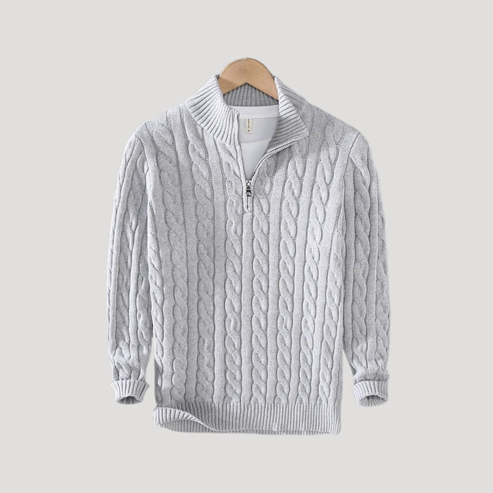 Cable Knit Zip Up Longline Cardigan for Men