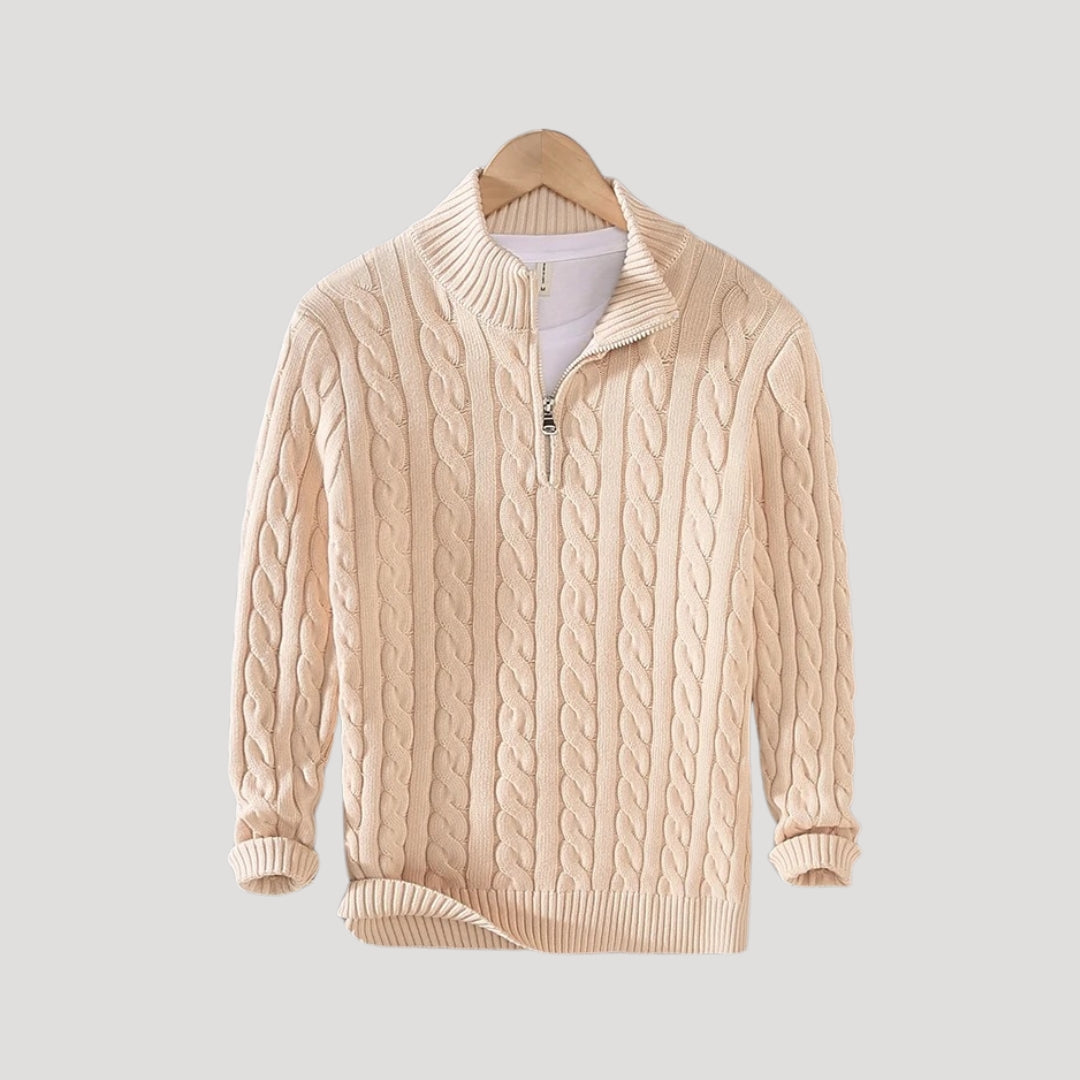 Cable Knit Zip Up Longline Cardigan for Men
