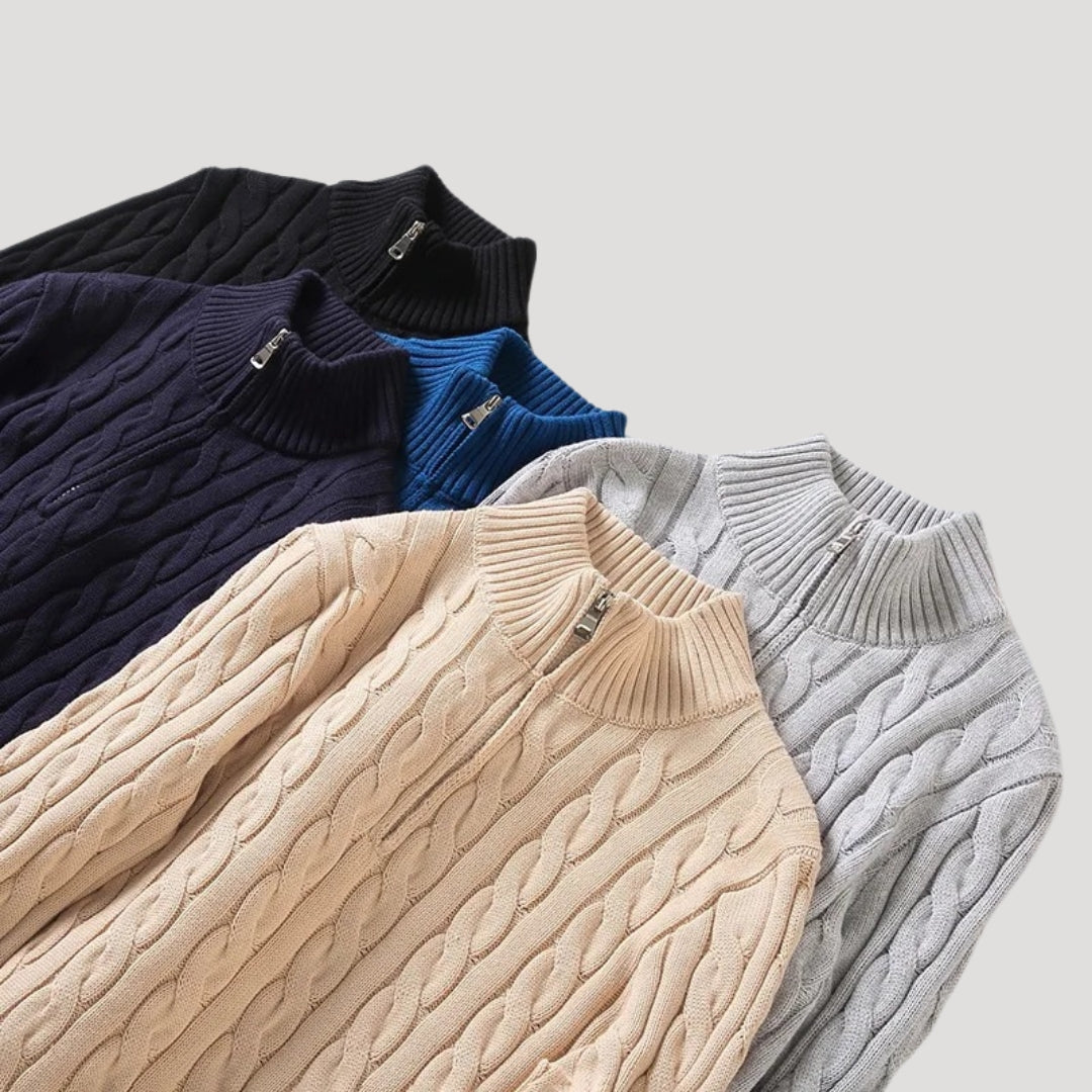 Cable Knit Zip Up Longline Cardigan for Men