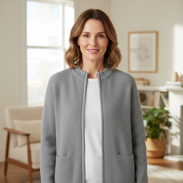 Ribbed Zip-Up Longline Sweater for Women