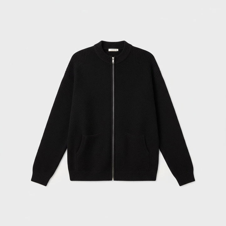 Ribbed Zip-Up Longline Sweater for Women