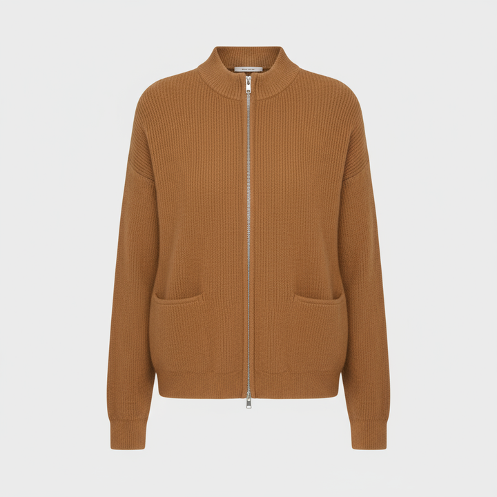 Ribbed Zip-Up Longline Sweater for Women