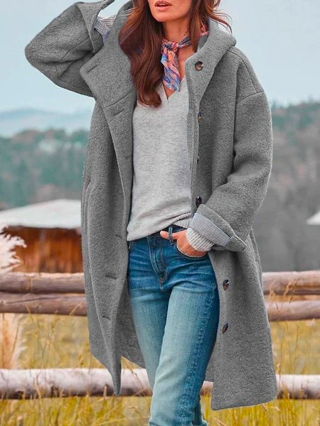 Womens Long Wool Blend Button Up Coat Outdoor Jacket
