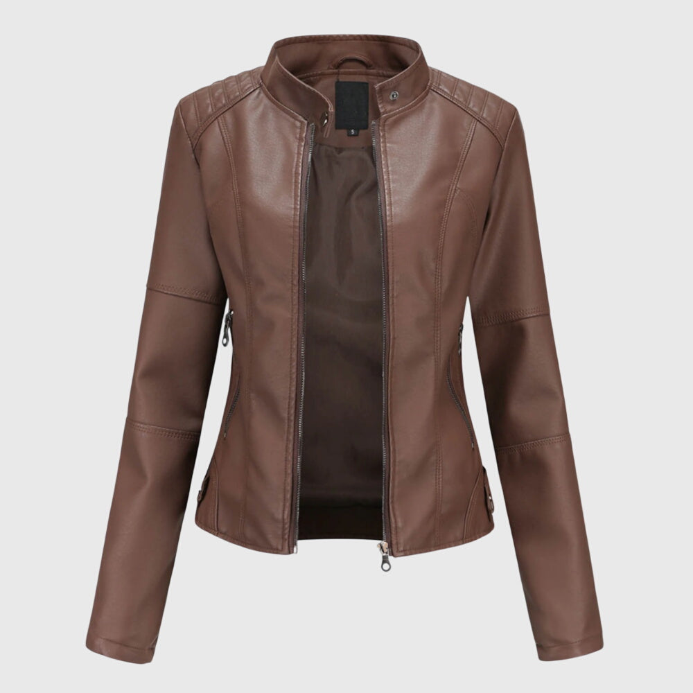 Womens Black Leather Moto Jacket Slim Fit