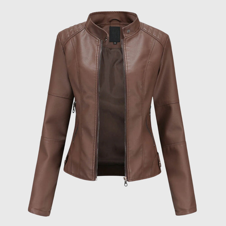 Womens Black Leather Moto Jacket Slim Fit