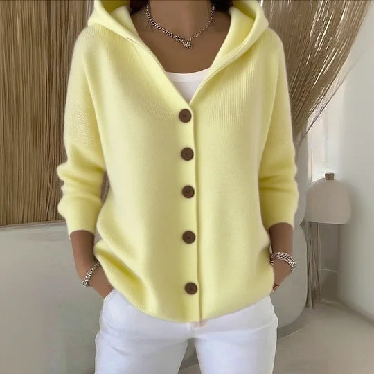 Hooded Knit Cardigan Button Front Long Sleeve Women