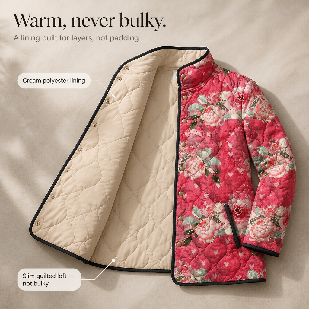 Womens Floral Quilted Jacket Light Padded Layer