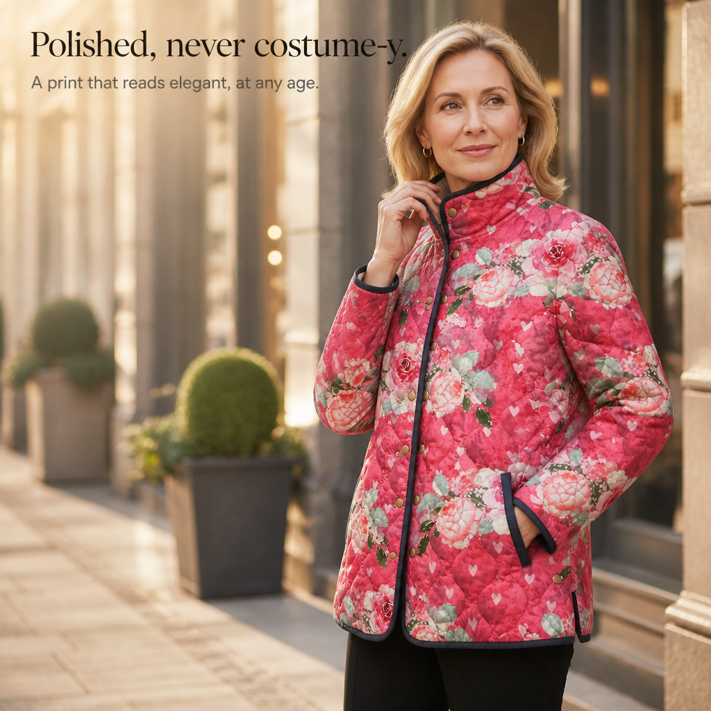 Womens Floral Quilted Jacket Light Padded Layer