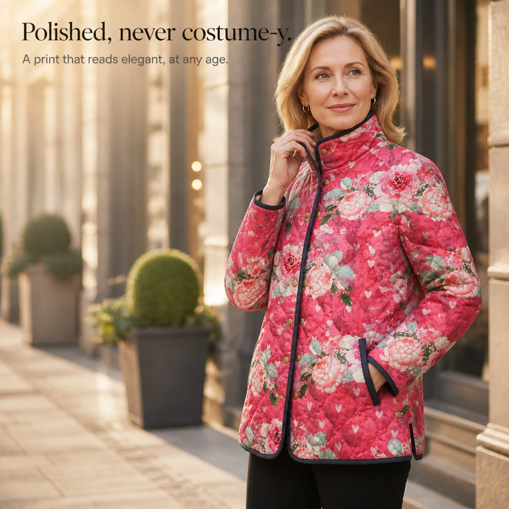 Womens Floral Quilted Jacket Light Padded Layer