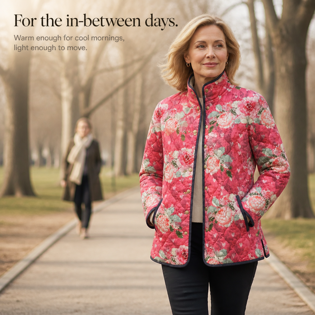 Womens Floral Quilted Jacket Light Padded Layer