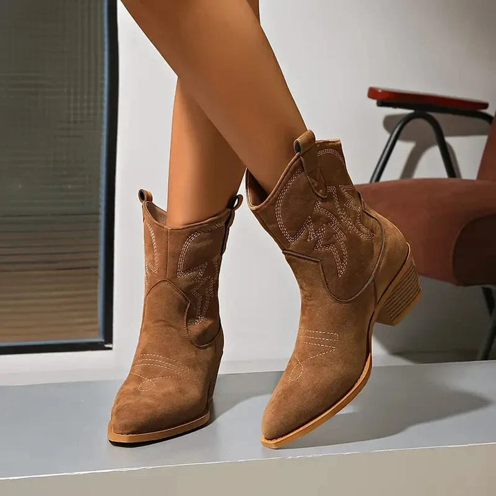 Pointed Toe Block Heel Western Boots for Women