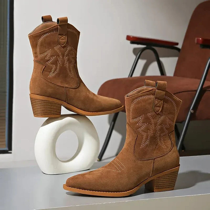 Pointed Toe Block Heel Western Boots for Women