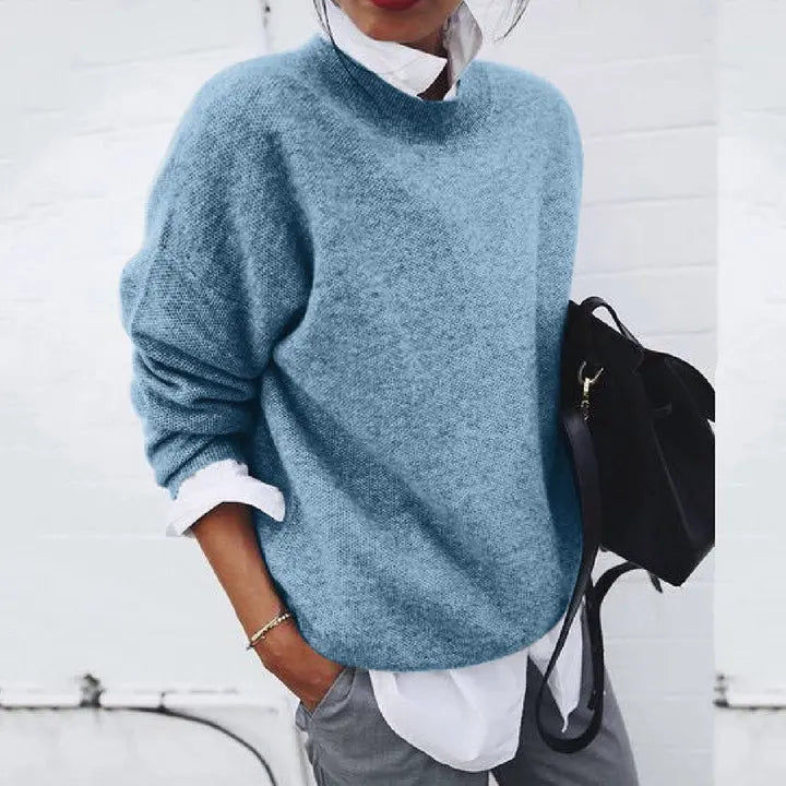 Womens Crew Neck Sweater Classic Ribbed Knit