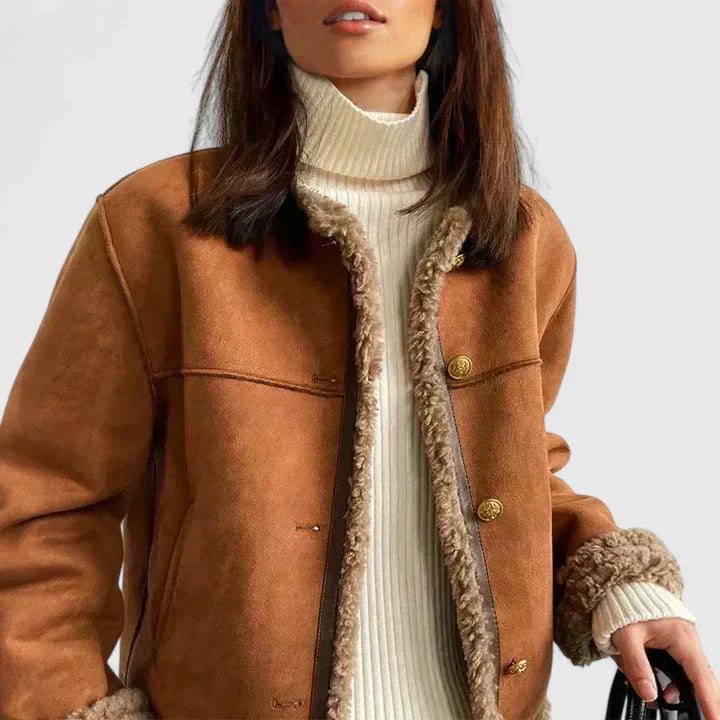 Women Shearling Jacket Suede Sherpa Lined Coat