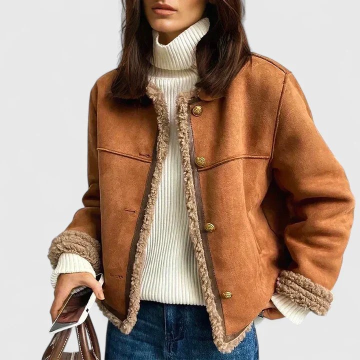 Women Shearling Jacket Suede Sherpa Lined Coat