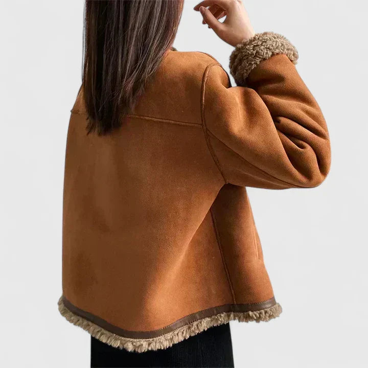 Women Shearling Jacket Suede Sherpa Lined Coat