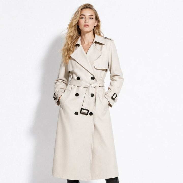 Oversized Belted Trench Coat Women Classic Double Breasted