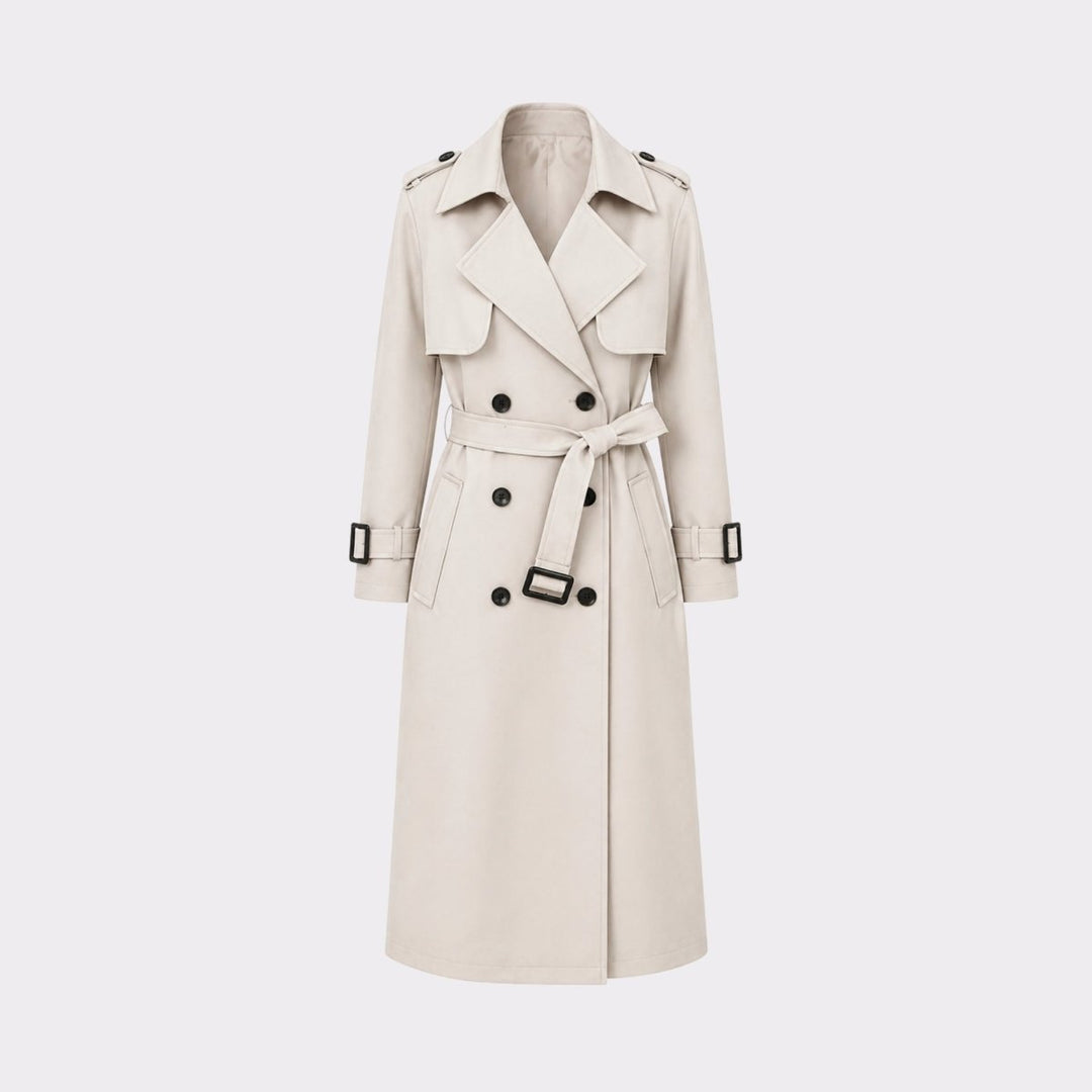 Oversized Belted Trench Coat Women Classic Double Breasted