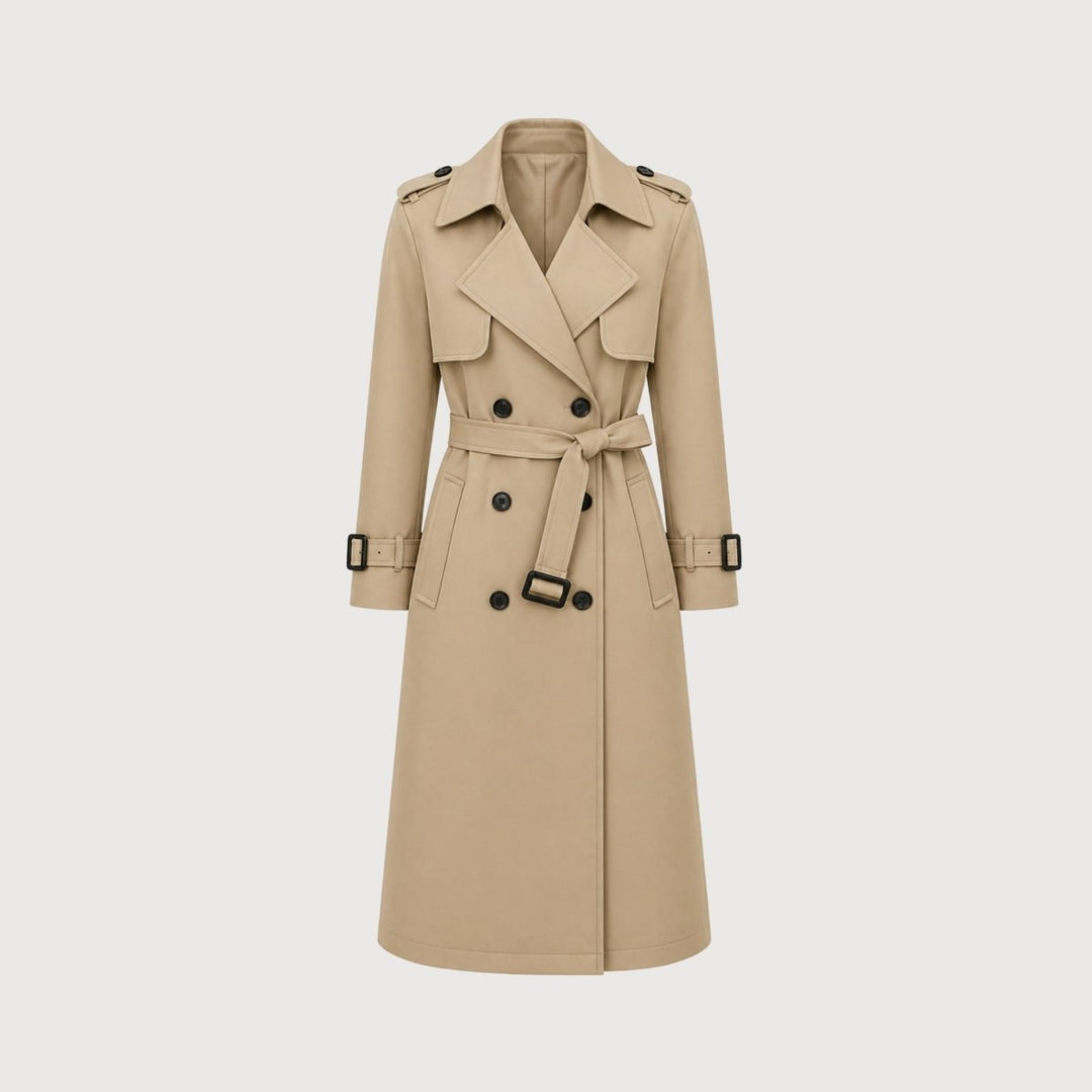 Oversized Belted Trench Coat Women Classic Double Breasted
