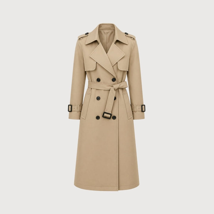 Oversized Belted Trench Coat Women Classic Double Breasted
