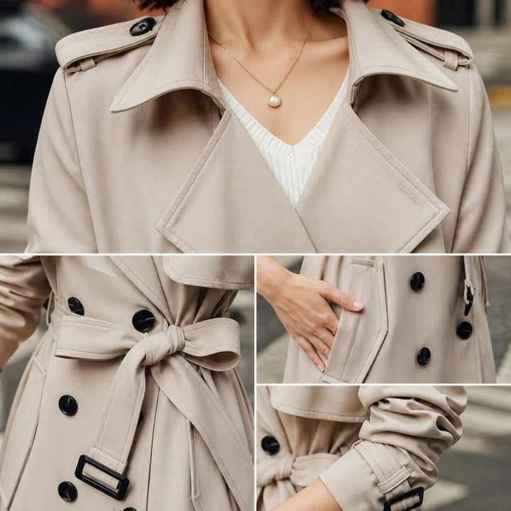 Oversized Belted Trench Coat Women Classic Double Breasted