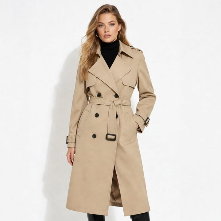Oversized Belted Trench Coat Women Classic Double Breasted