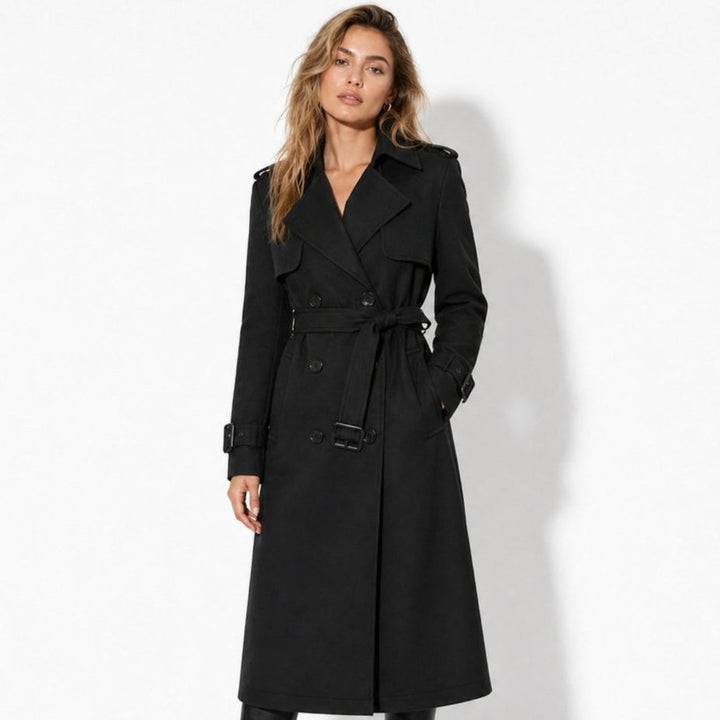Oversized Belted Trench Coat Women Classic Double Breasted