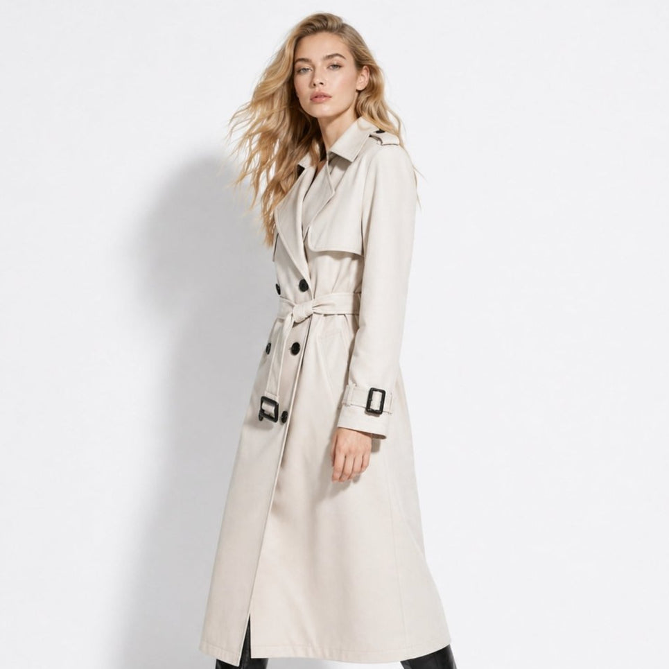 Oversized Belted Trench Coat Women Classic Double Breasted