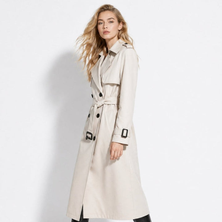 Oversized Belted Trench Coat Women Classic Double Breasted