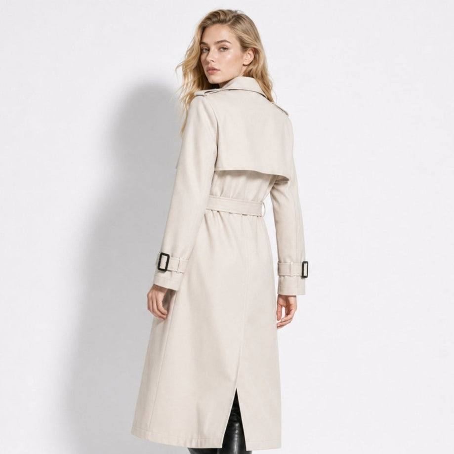 Oversized Belted Trench Coat Women Classic Double Breasted