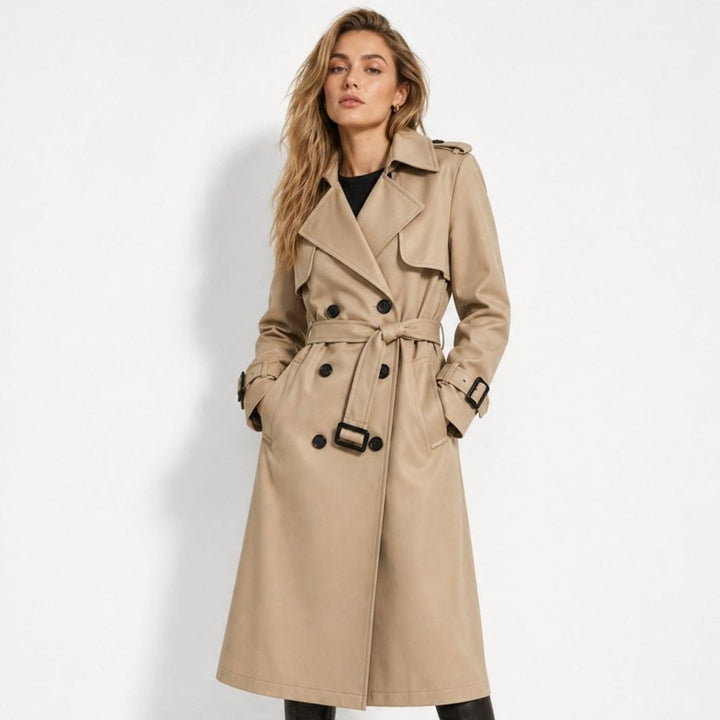 Oversized Belted Trench Coat Women Classic Double Breasted