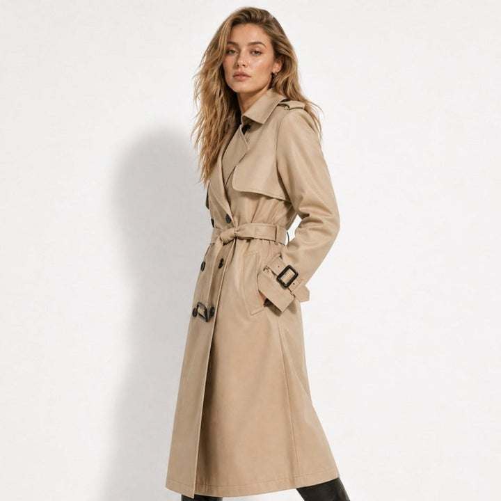 Oversized Belted Trench Coat Women Classic Double Breasted