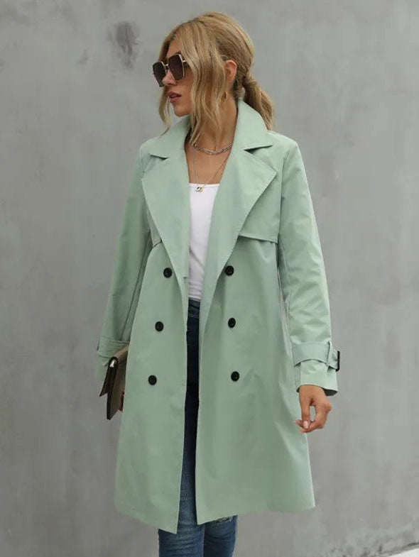 Womens Belted Double Breasted Classic Trench Coat