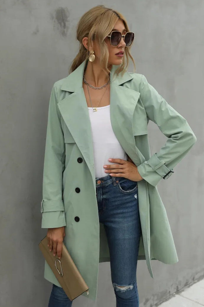 Womens Belted Double Breasted Classic Trench Coat