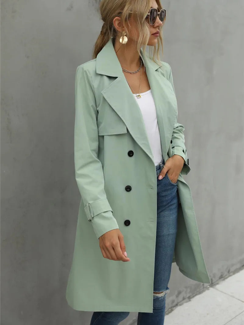 Womens Belted Double Breasted Classic Trench Coat