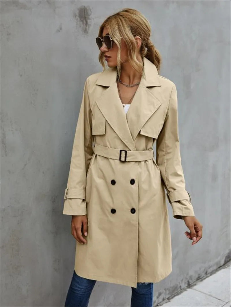 Womens Belted Double Breasted Classic Trench Coat