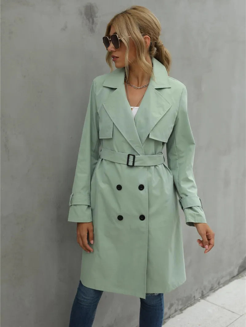 Womens Belted Double Breasted Classic Trench Coat