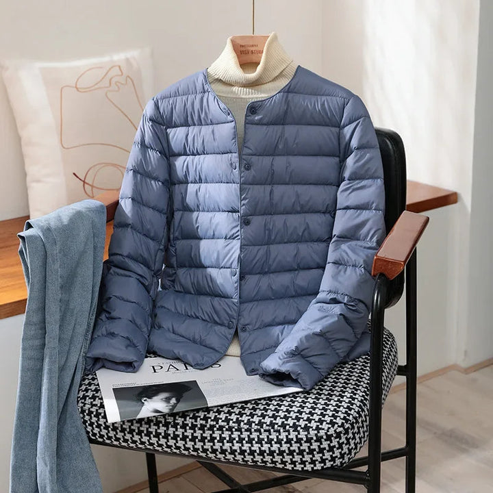 Womens Lightweight Quilted Puffer Jacket Collarless