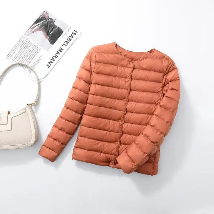 Womens Lightweight Quilted Puffer Jacket Collarless