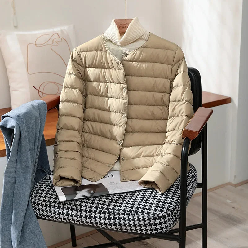 Womens Lightweight Quilted Puffer Jacket Collarless