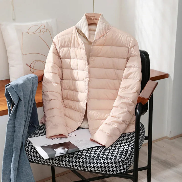 Womens Lightweight Quilted Puffer Jacket Collarless