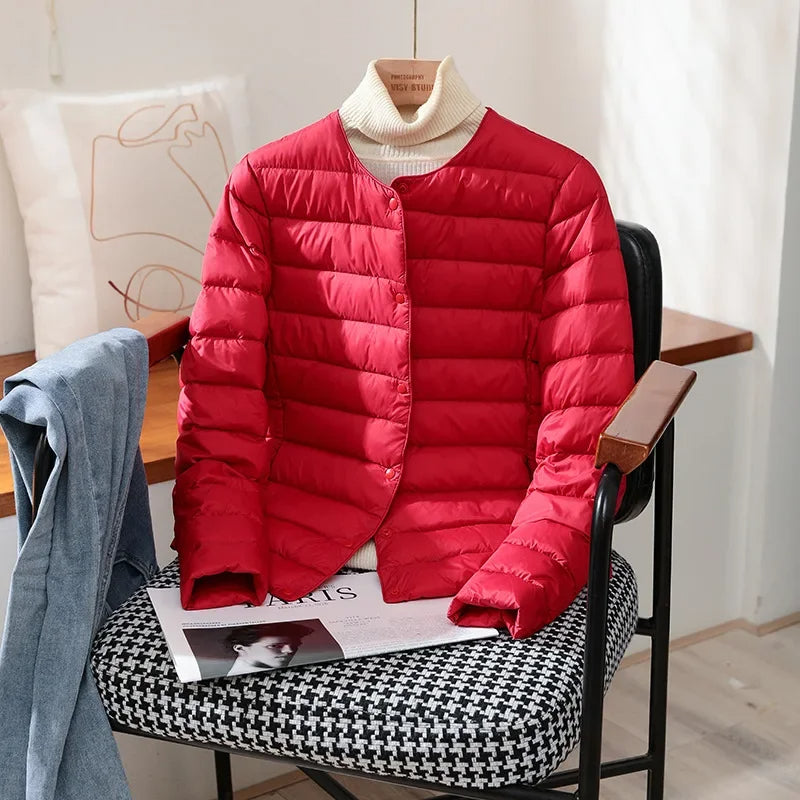 Womens Lightweight Quilted Puffer Jacket Collarless