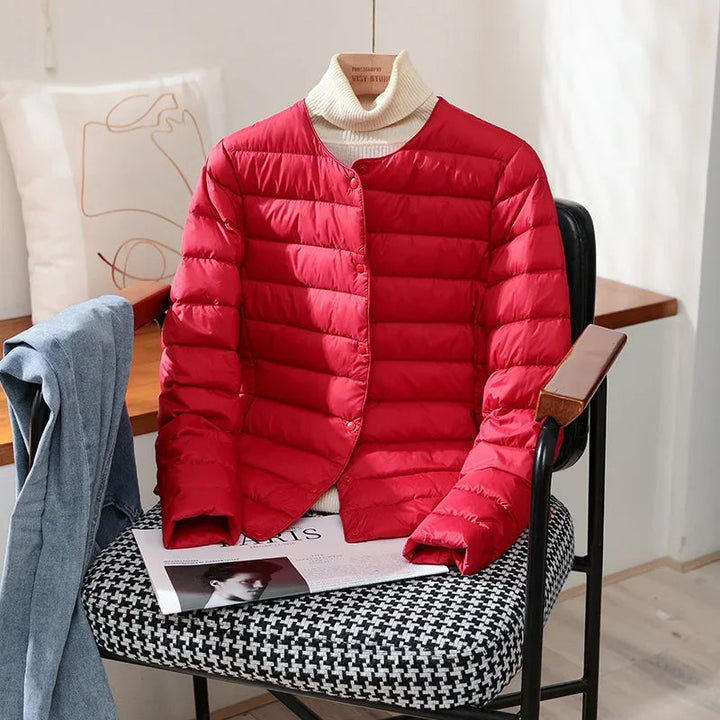 Womens Lightweight Quilted Puffer Jacket Collarless